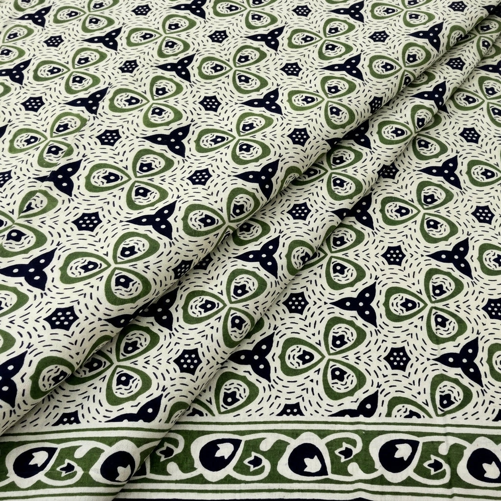 Folded Floral Green Floral Cotton Fabric
