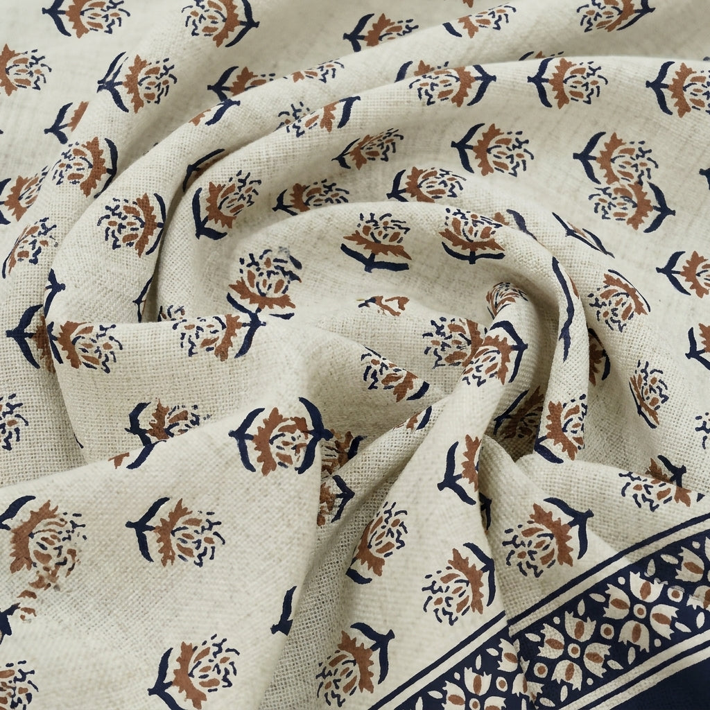 Swirled Floral Beige Floral Cotton Fabric