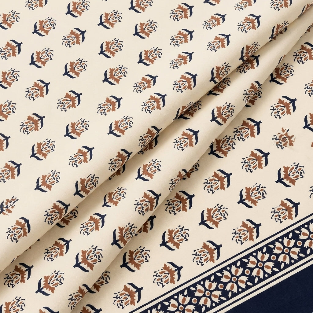 Folded Floral Beige Floral Cotton Fabric