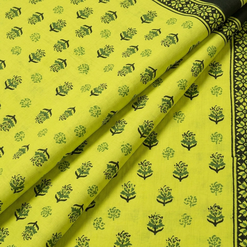 Folded Floral Green Floral Cotton Fabric