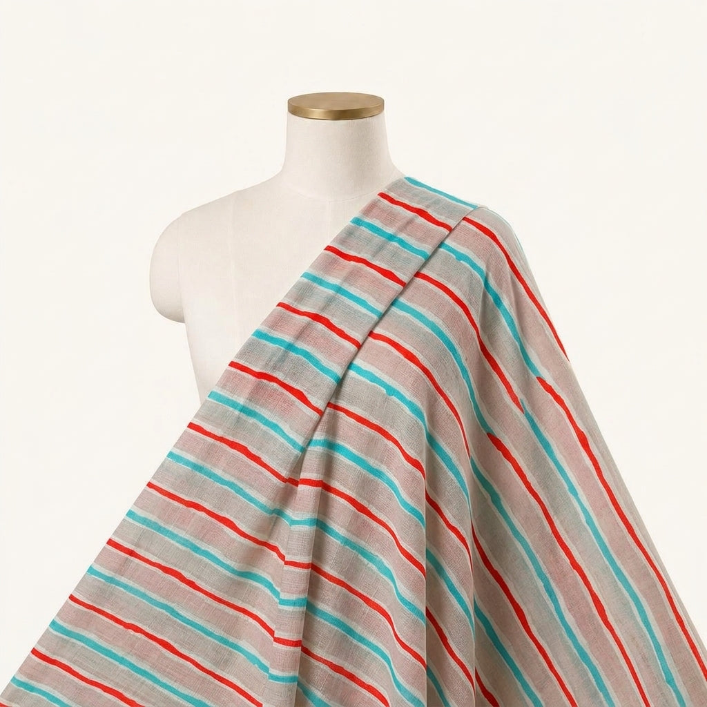 Baby Pink Stripes Cotton Fabric - EC12670 - EC12670 - saree_drape