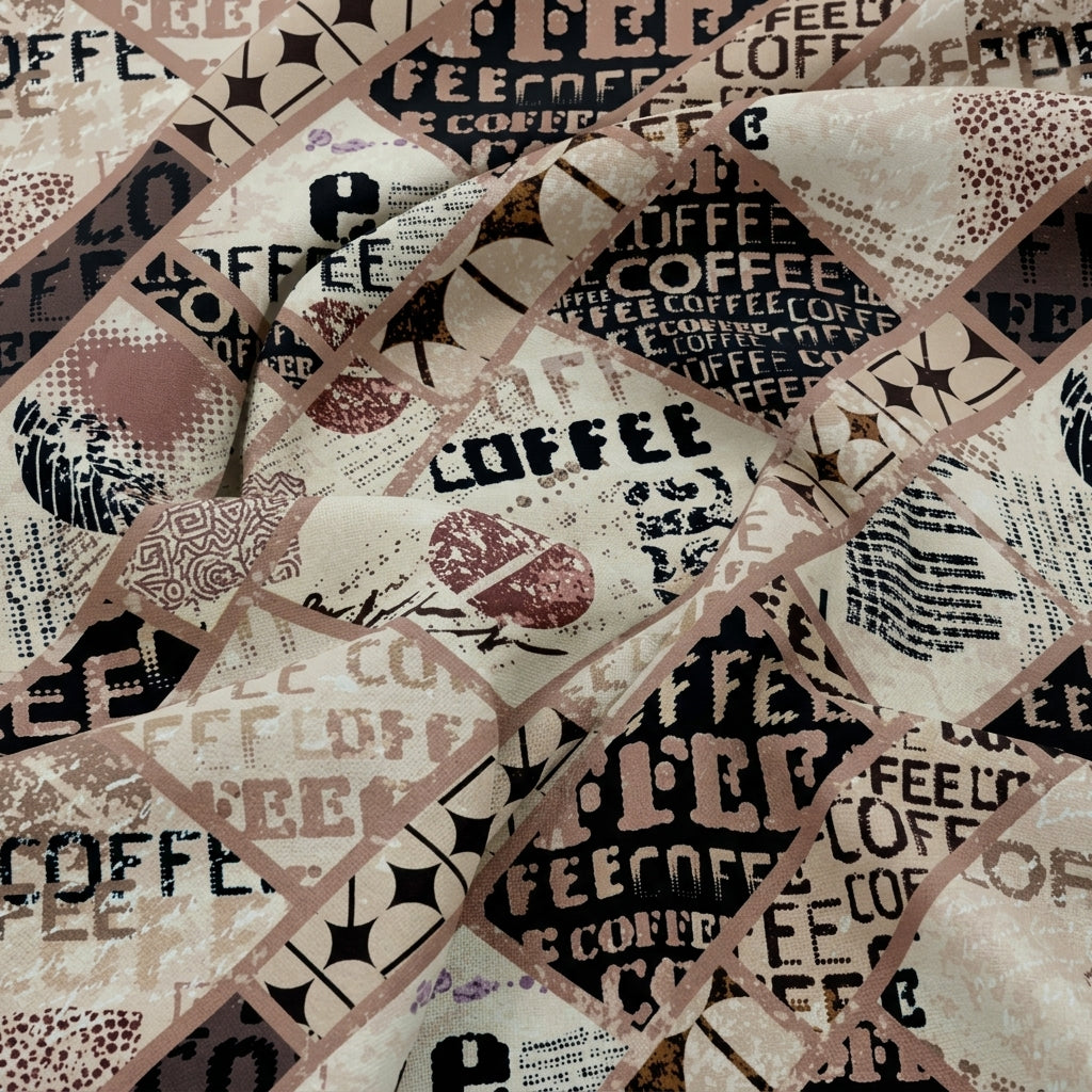 Swirled Printed Brown Printed Satin Fabric