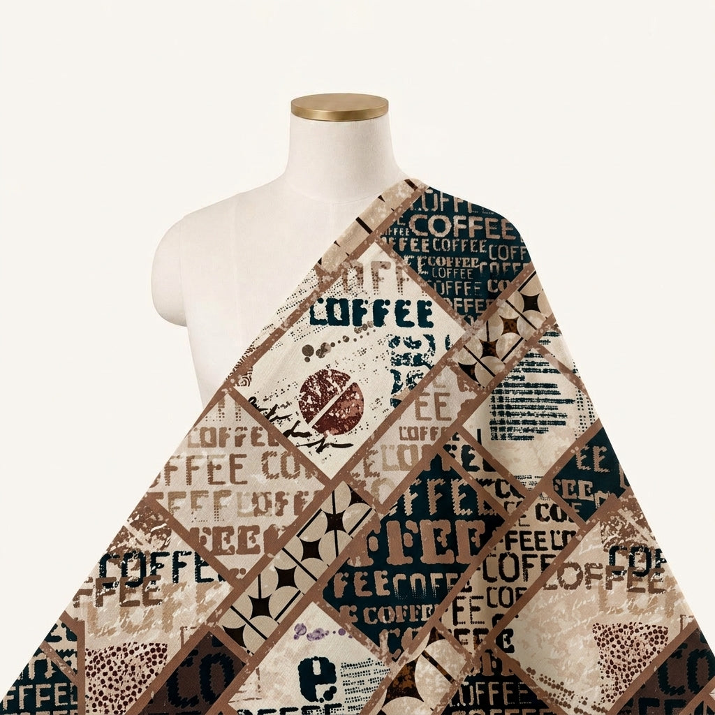 Printed Brown Printed Satin Fabric Draped as a saree