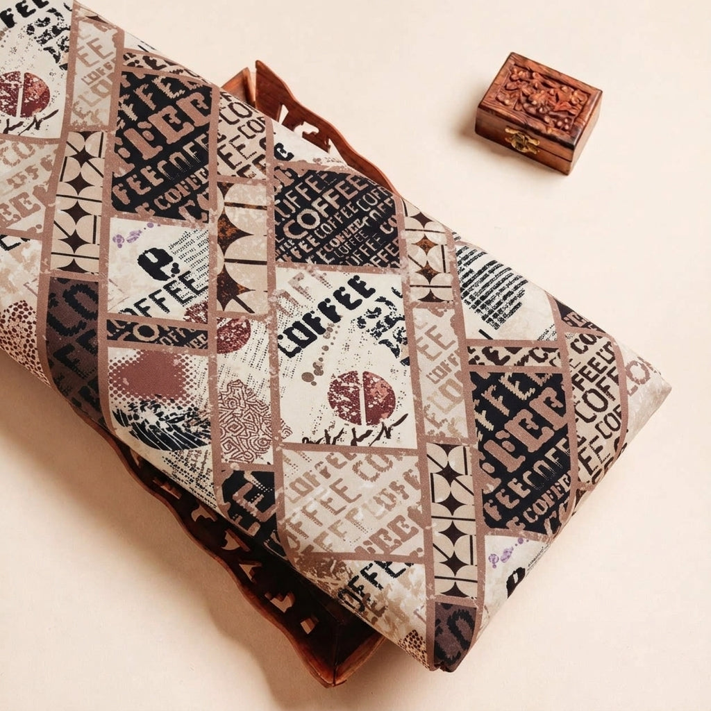 Folded Brown Printed Satin Fabric Highlighting and Texture