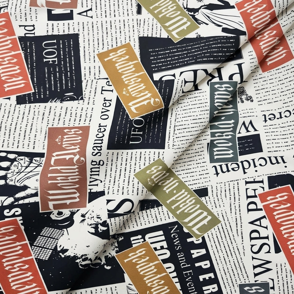 Folded Printed White Printed Satin Fabric