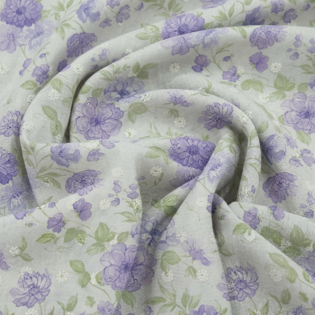 Swirled Embroidery Violet Embroidery Cotton Fabric