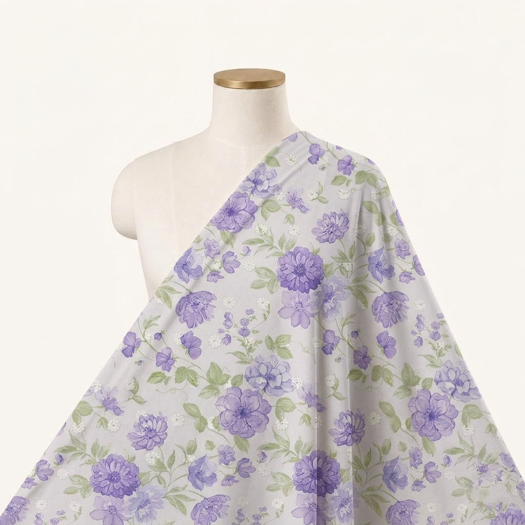 Embroidery Violet Embroidery Cotton Fabric Draped as a saree