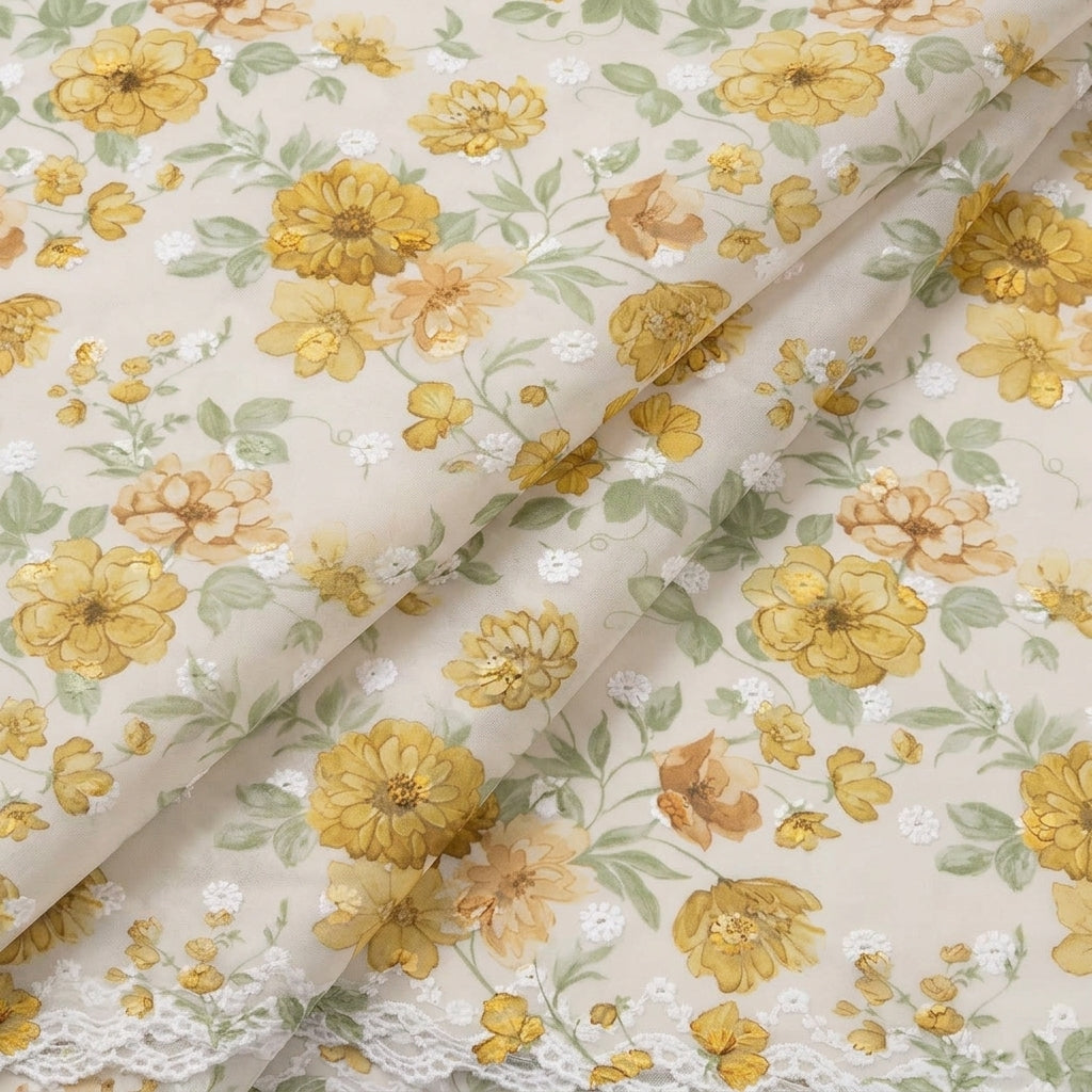Folded Embroidery Yellow Embroidery Cotton Fabric