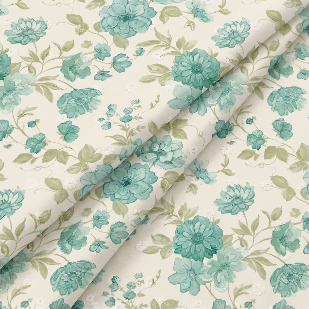 Folded Embroidery Green Embroidery Cotton Fabric