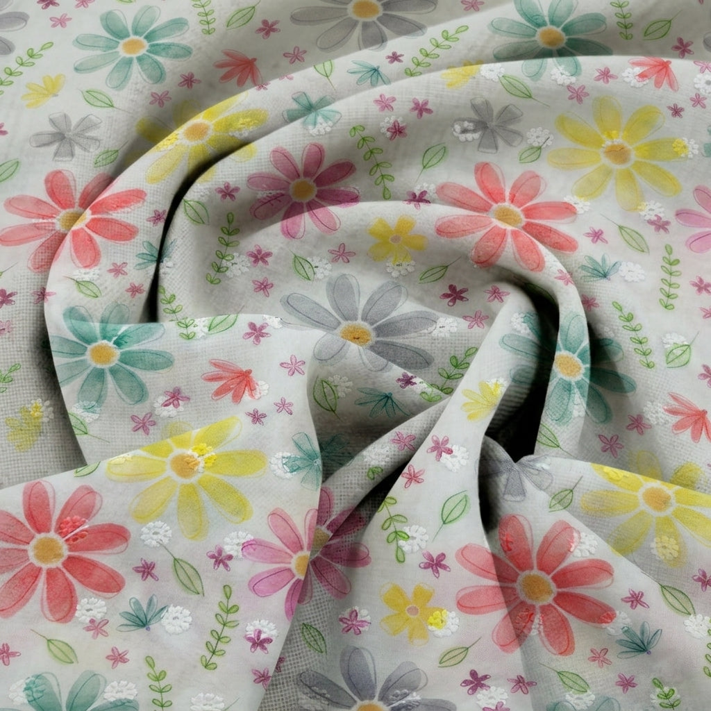 Swirled Embroidery Yellow Embroidery Cotton Fabric