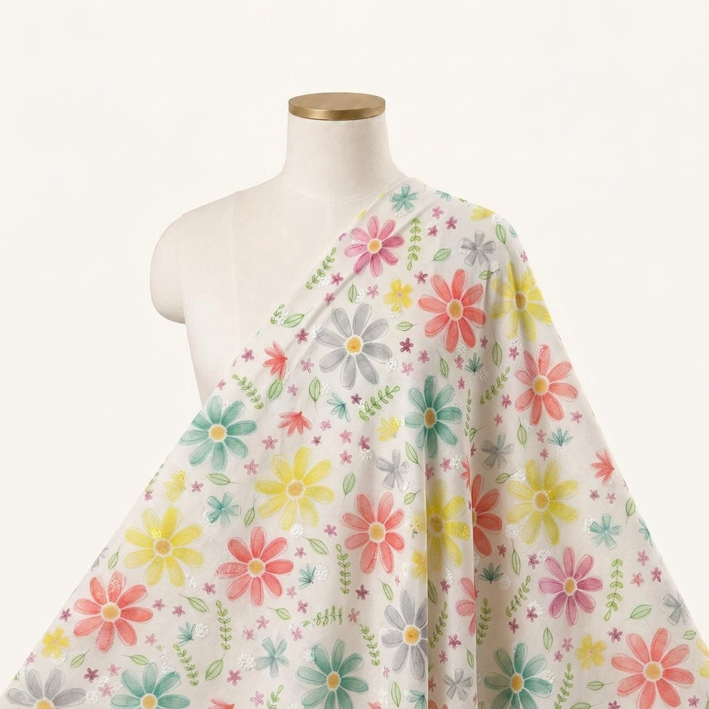 Embroidery Yellow Embroidery Cotton Fabric Draped as a saree