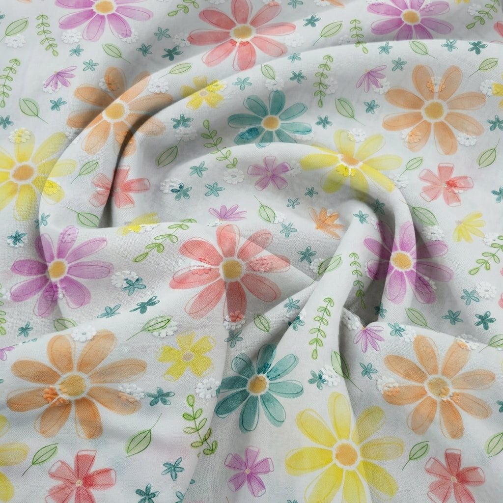 Swirled Embroidery Pink Embroidery Cotton Fabric