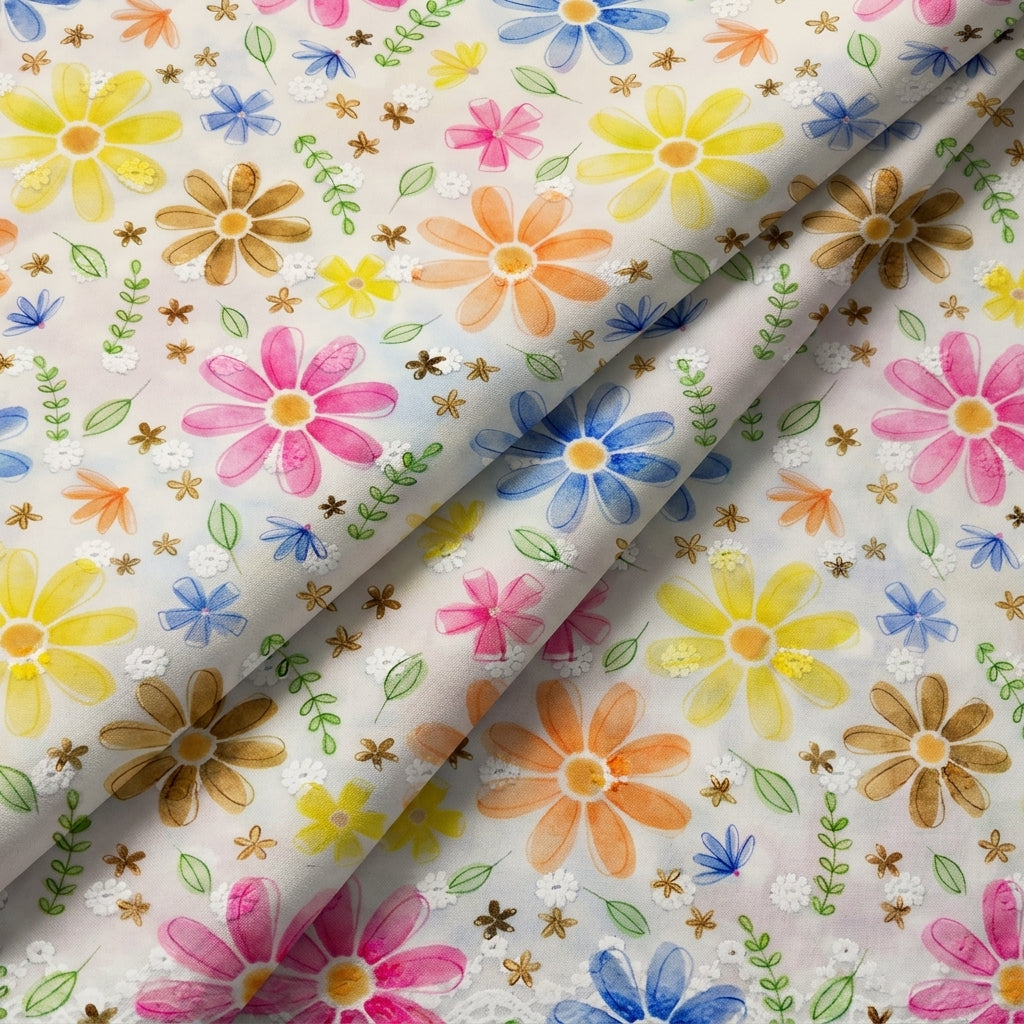 Folded Embroidery Blue Embroidery Cotton Fabric