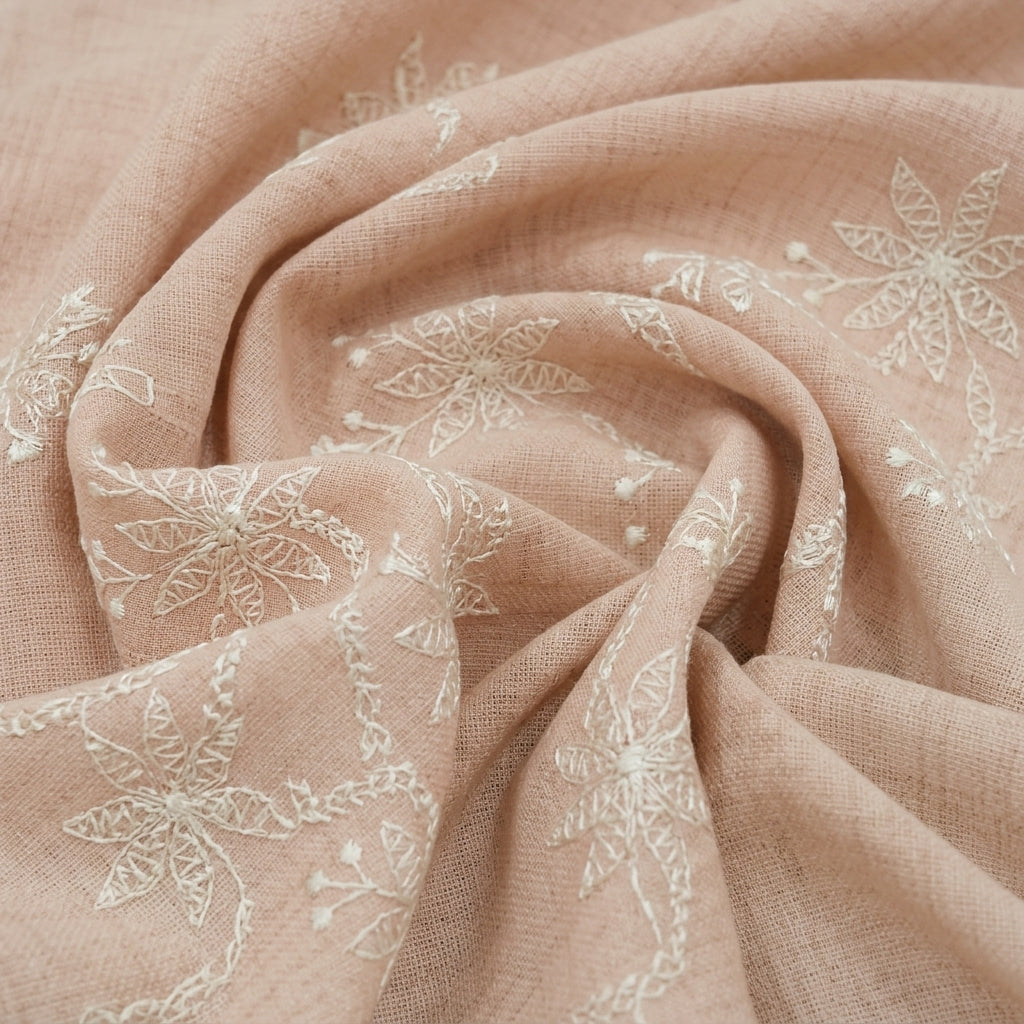 Swirled Embroidery Pink Embroidery Cotton Fabric