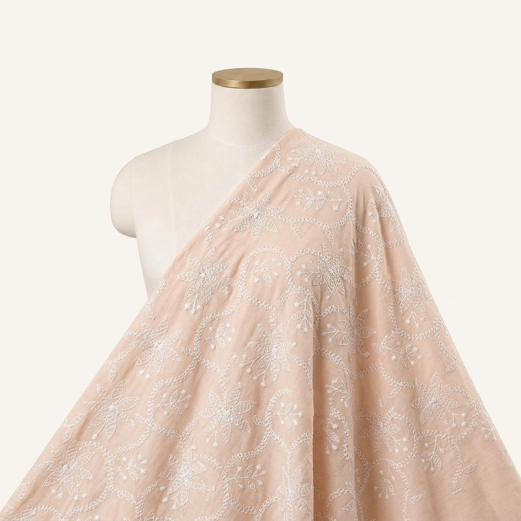Pink Embroidery Cotton Fabric - EC13375 - EC13375 - saree_drape
