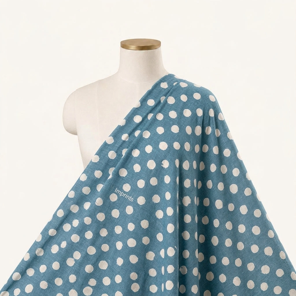 Polka Dots Blue Polka Dots Cotton Fabric Draped as a saree