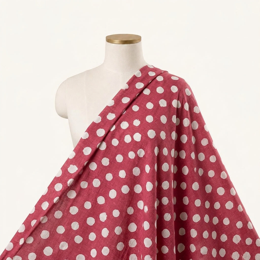 Polka Dots Maroon Polka Dots Cotton Fabric Draped as a saree