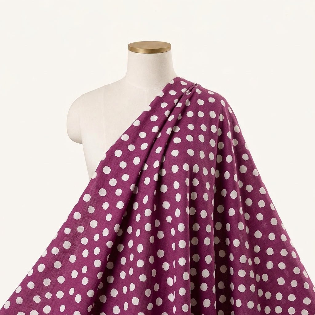 Polka Dots Pink Polka Dots Cotton Fabric Draped as a saree
