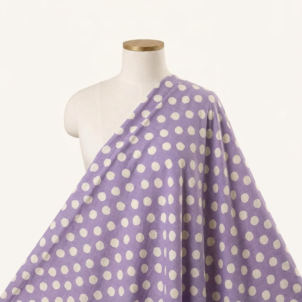 Polka Dots Violet Polka Dots Cotton Fabric Draped as a saree