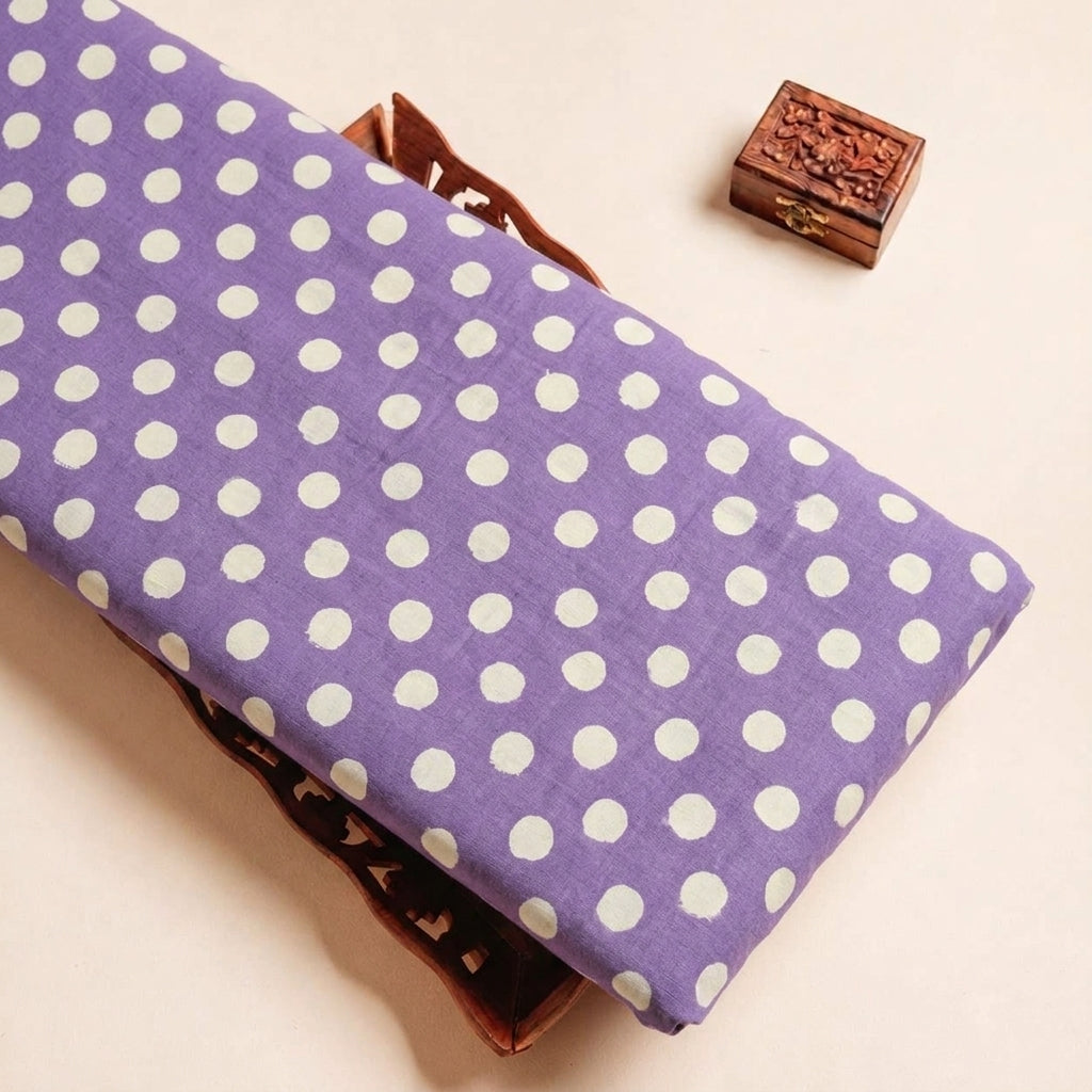 Folded Violet Polka Dots Cotton Fabric Highlighting Polka Dots and Texture