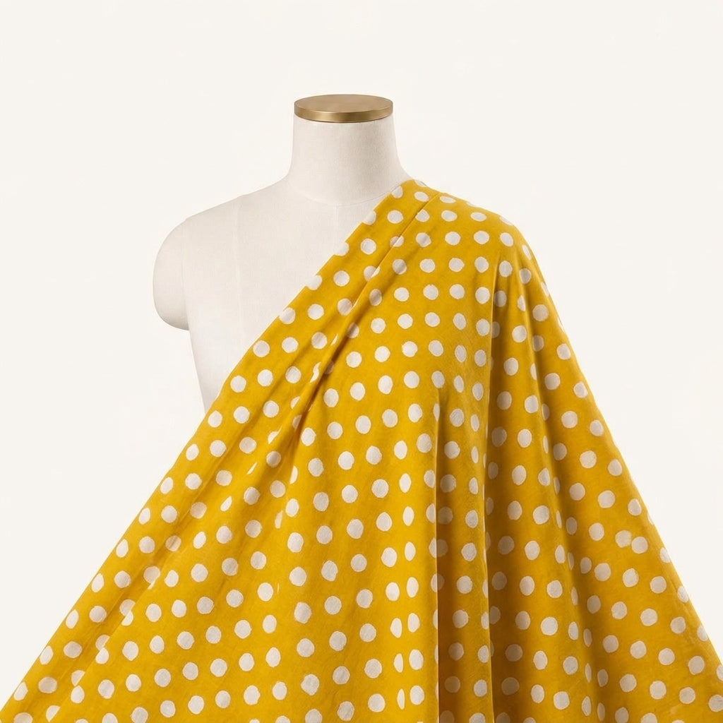 Polka Dots Yellow Polka Dots Cotton Fabric Draped as a saree