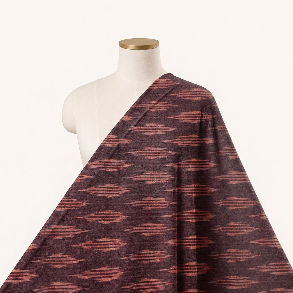 Ikat Maroon Ikat Cotton Fabric Draped as a saree