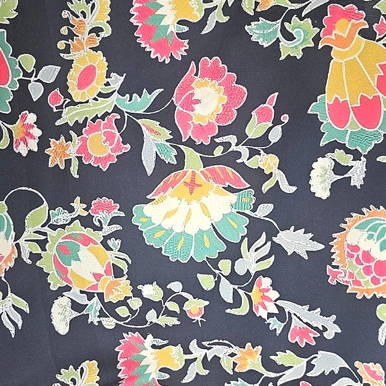 Black Floral Printed Crepe Fabric - EC13673