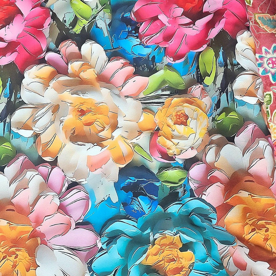 Multicolor Floral Crepe Fabric - EC13677 - EC13677 - Flat fabric