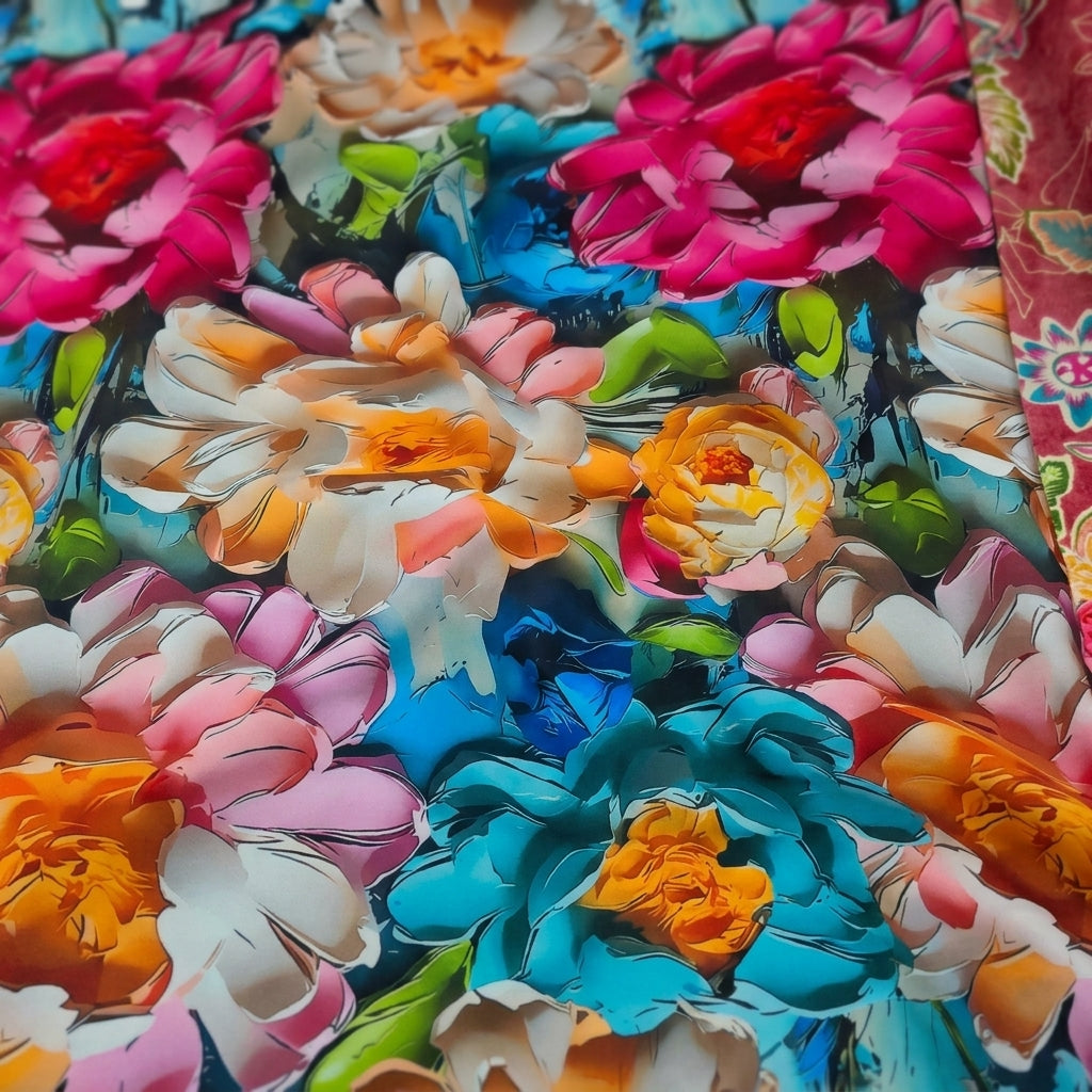 Swirled Floral Multicolor Floral Crepe Fabric
