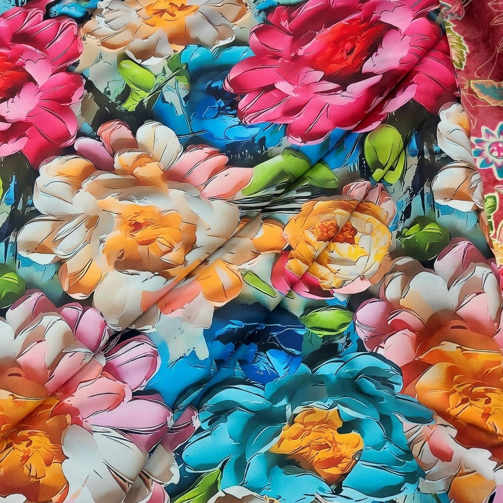 Folded Floral Multicolor Floral Crepe Fabric
