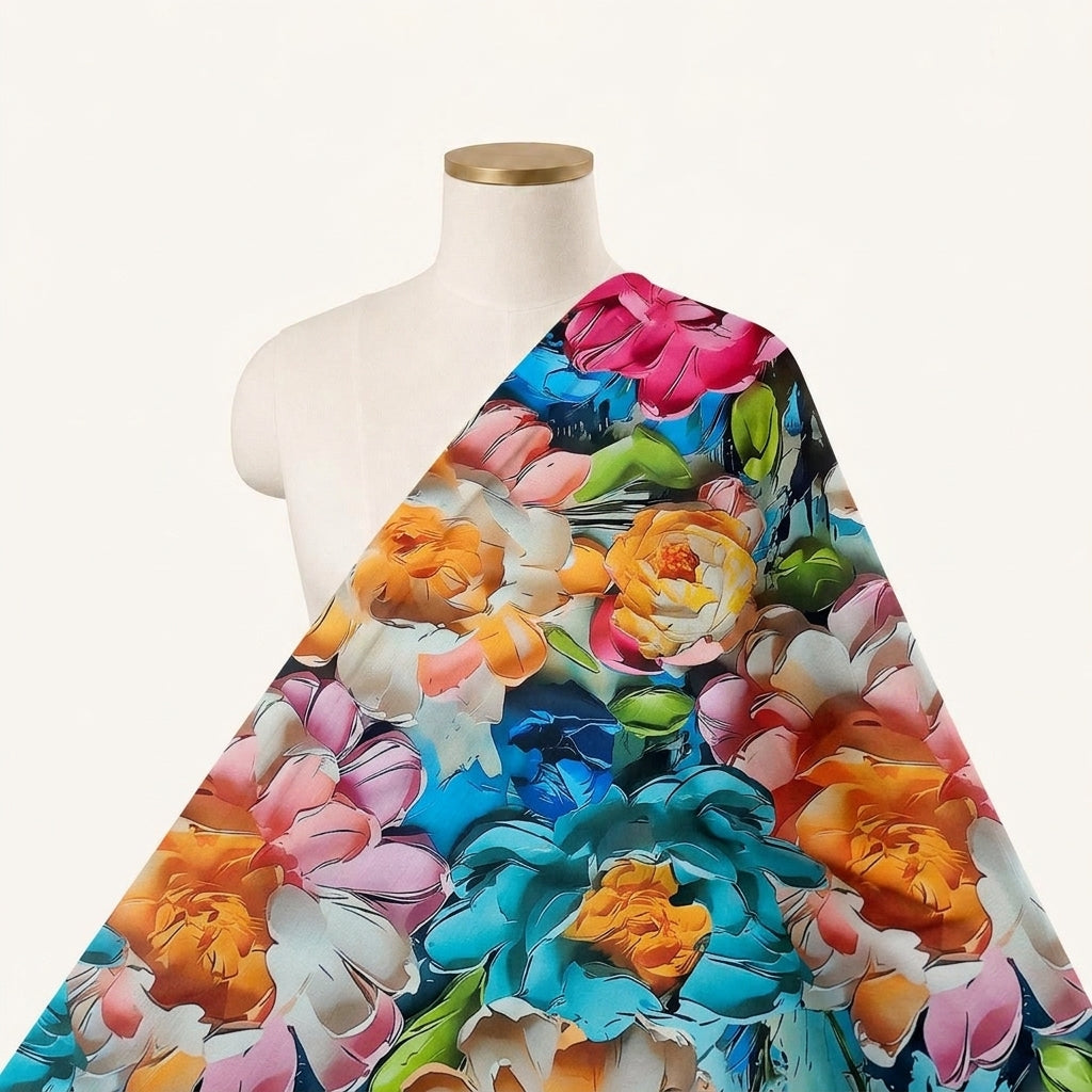 Floral Multicolor Floral Crepe Fabric Draped as a saree