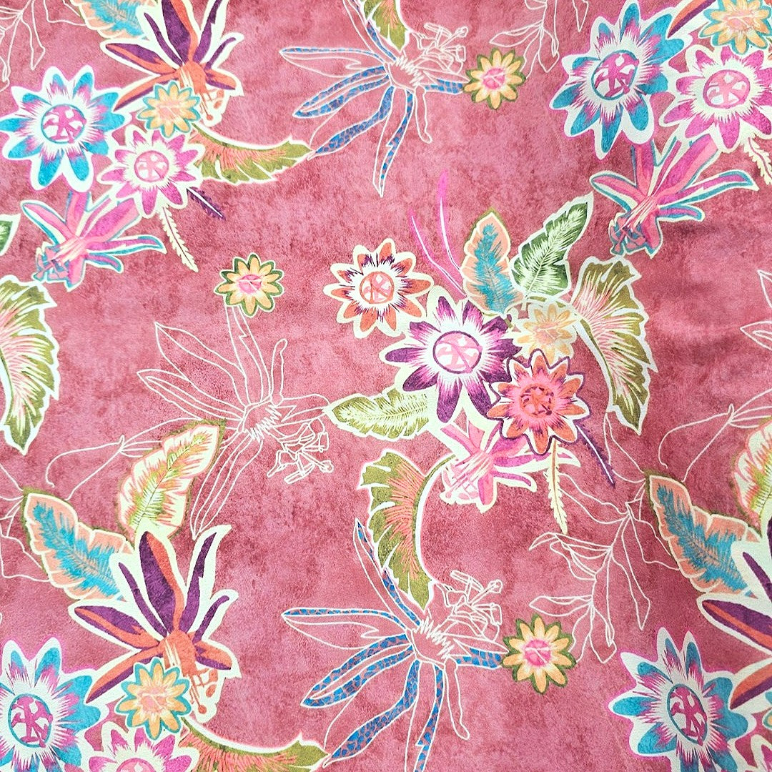 Pink Floral Crepe Fabric - EC13678 - EC13678 - Flat fabric