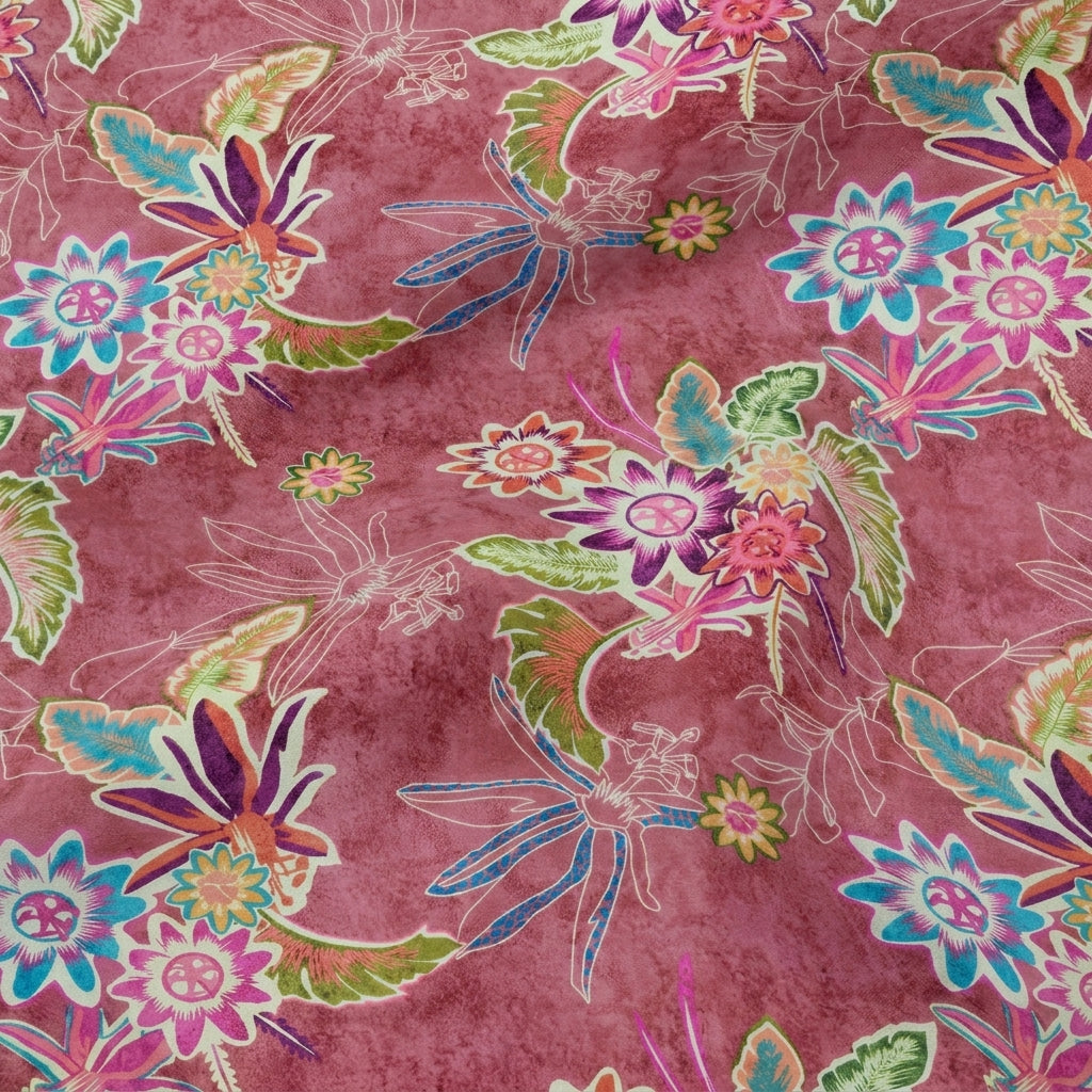 Swirled Floral Pink Floral Crepe Fabric