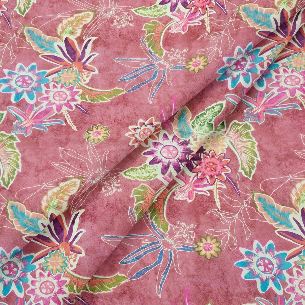 Folded Floral Pink Floral Crepe Fabric