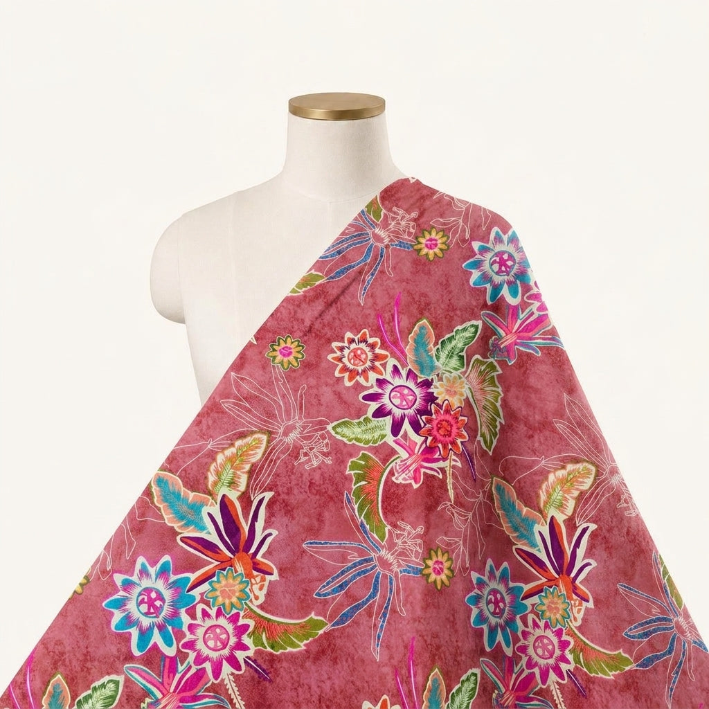 Floral Pink Floral Crepe Fabric Draped as a saree