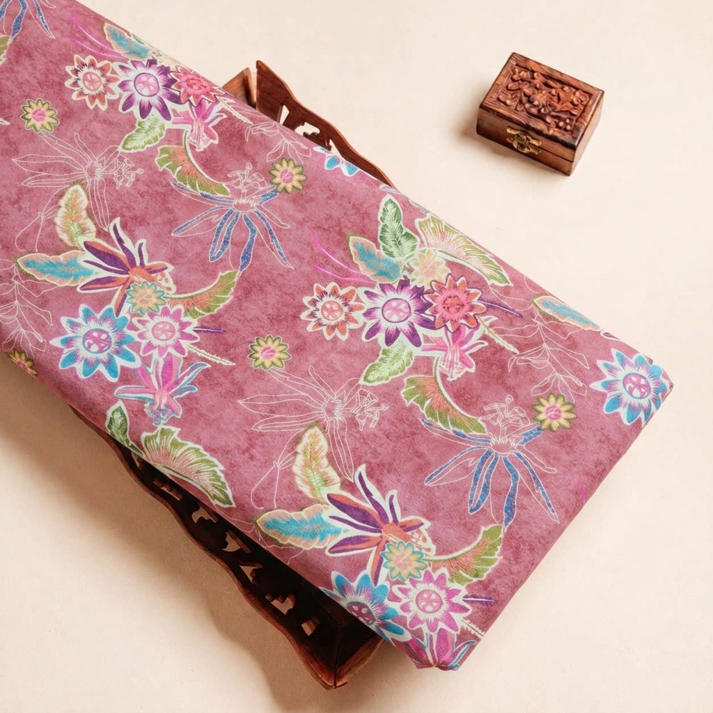 Folded Pink Floral Crepe Fabric Highlighting and Texture