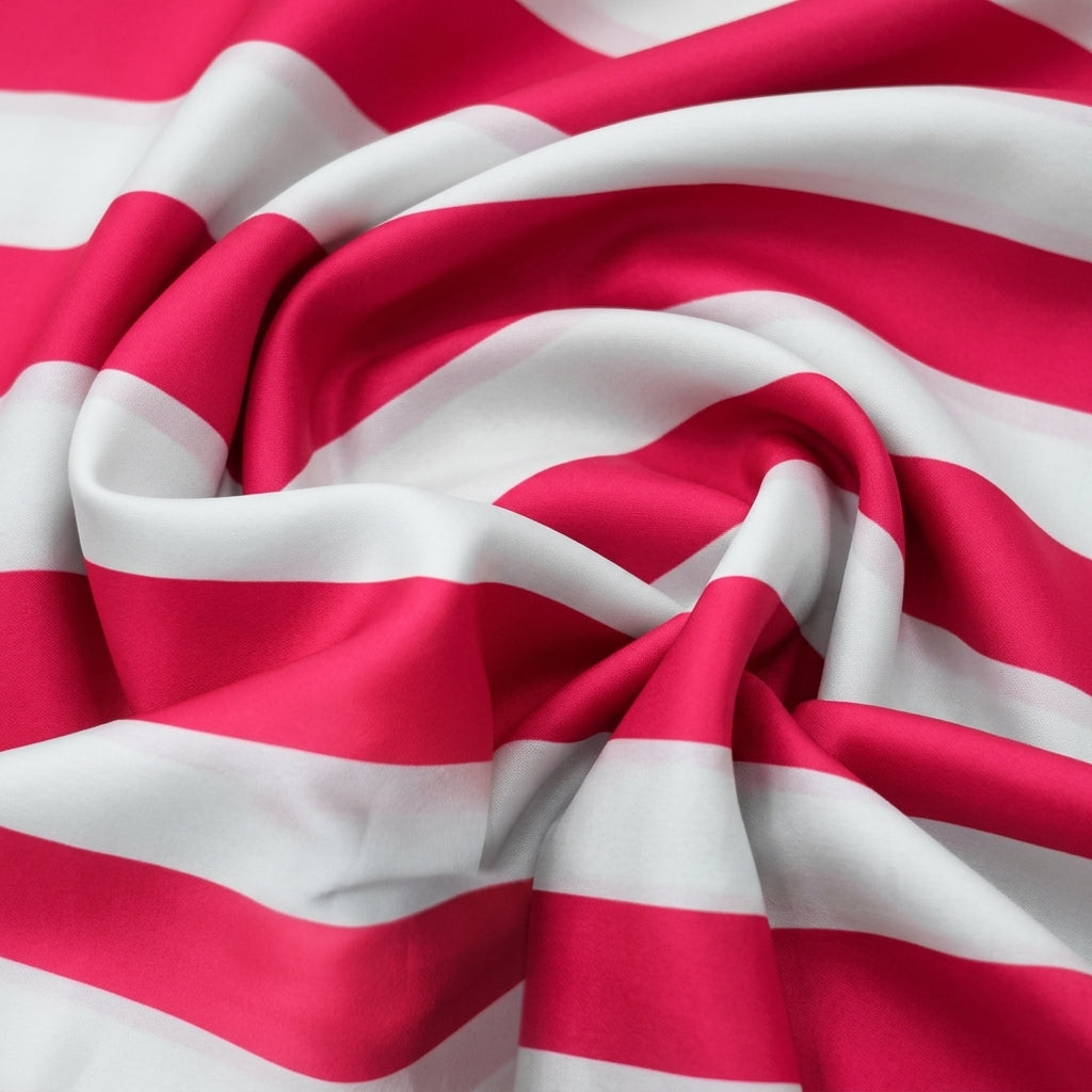 Swirled Stripes Red Stripes Satin Fabric