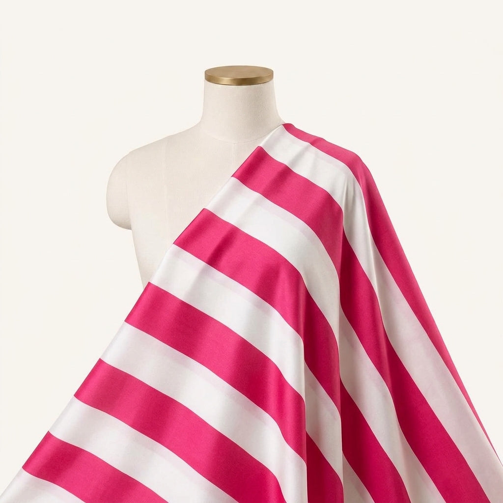 Stripes Red Stripes Satin Fabric Draped as a saree