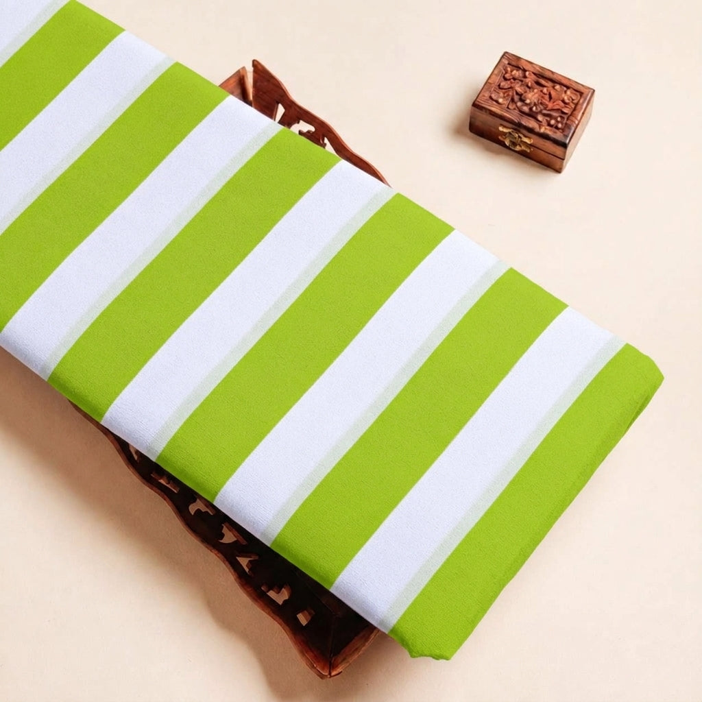 Folded Green Stripes Satin Fabric Highlighting and Texture