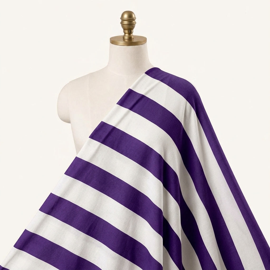 Stripes Purple Stripes Satin Fabric Draped as a saree