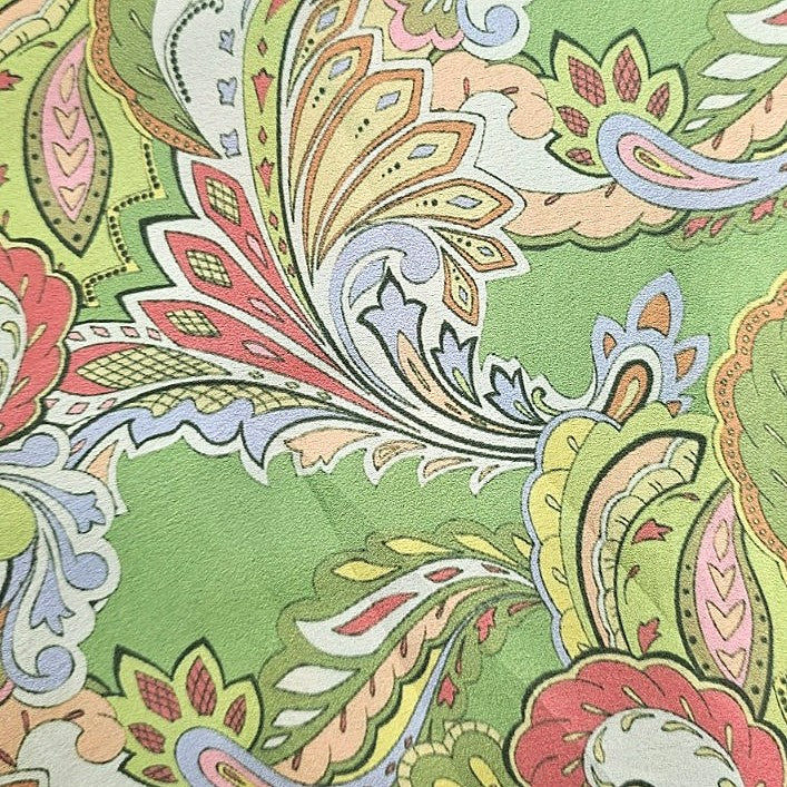 Green Paisley Satin Fabric - EC13698 - EC13698 - Flat fabric
