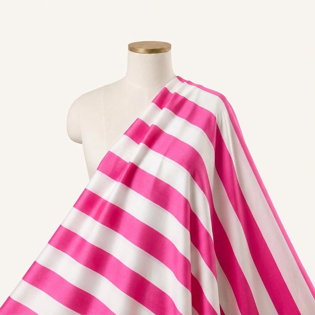 Stripes Pink Stripes Satin Fabric Draped as a saree