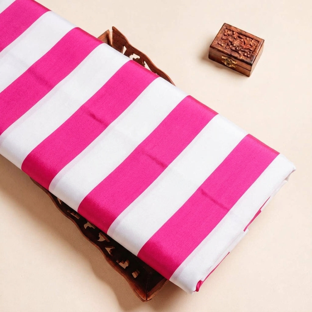 Folded Pink Stripes Satin Fabric Highlighting and Texture