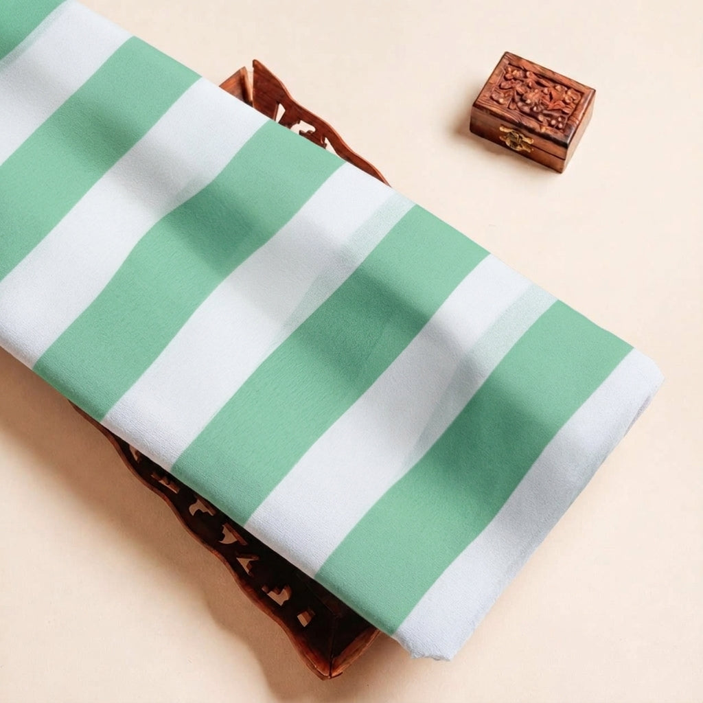 Folded Green Stripes Satin Fabric Highlighting and Texture