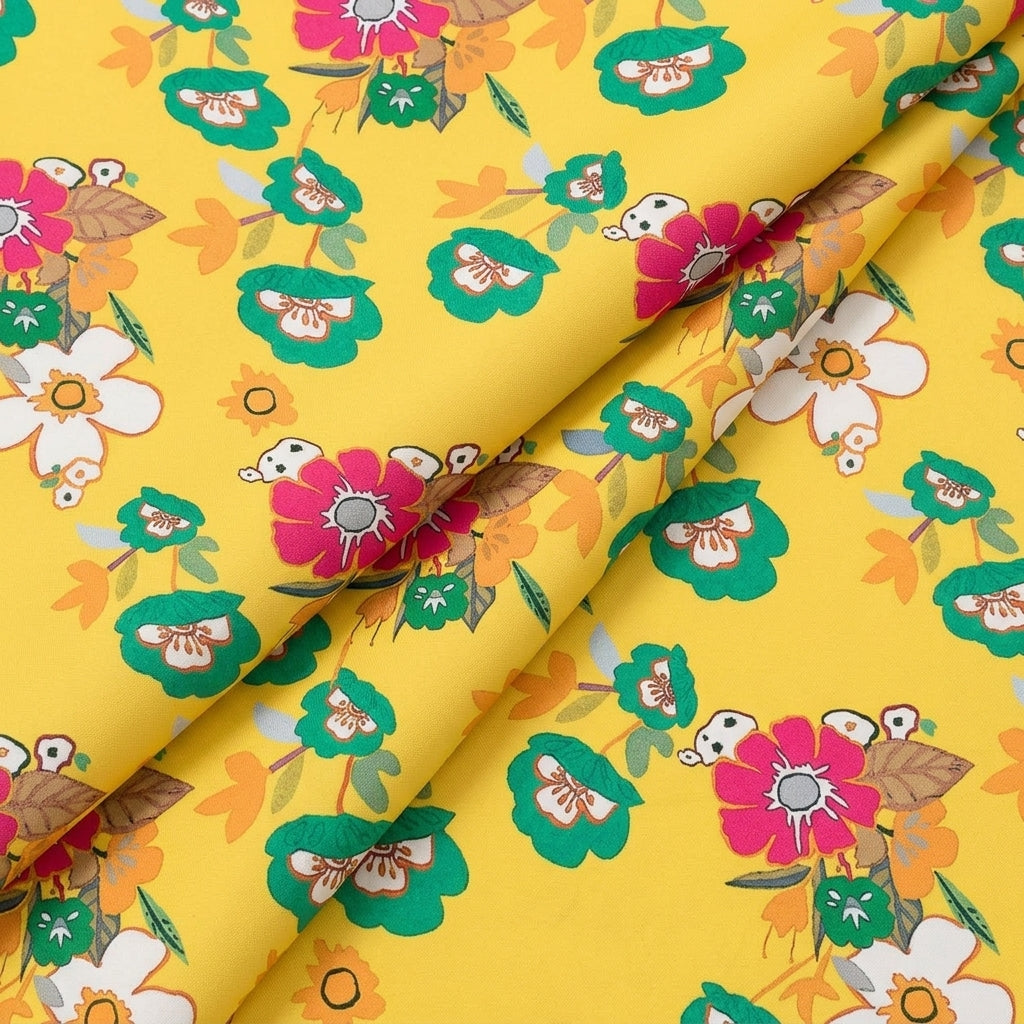 Folded Floral Yellow Floral Satin Fabric