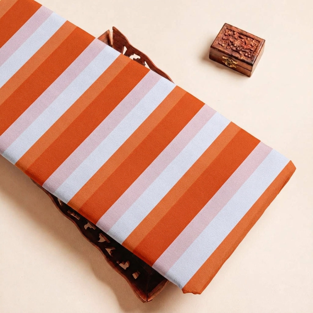 Folded Orange Stripes Satin Fabric Highlighting and Texture