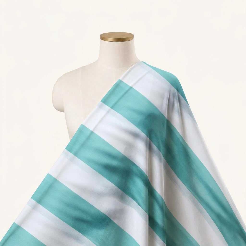 Stripes Teal Stripes Stripes Fabric Draped as a saree