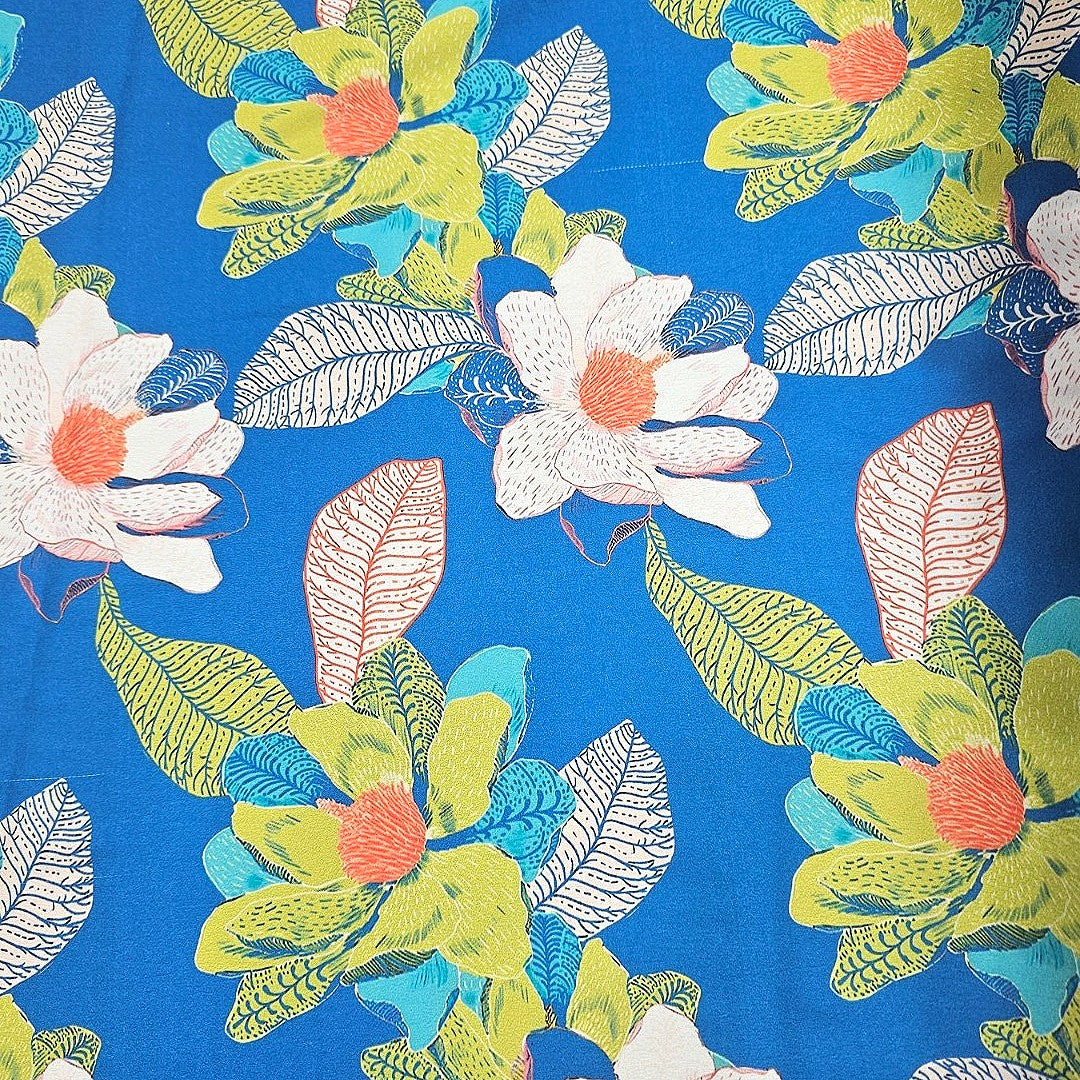Blue Floral Satin Fabric - EC13712 - EC13712 - Flat fabric