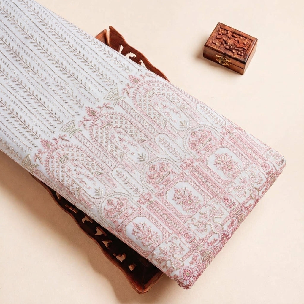 Folded Cream Pink Embroidery Georgette Fabric Highlighting and Texture