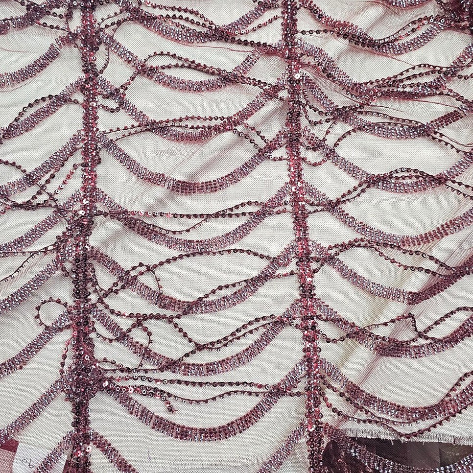 Wine Embroidery Net Fabric - EC13947 - EC13947 - Flat fabric